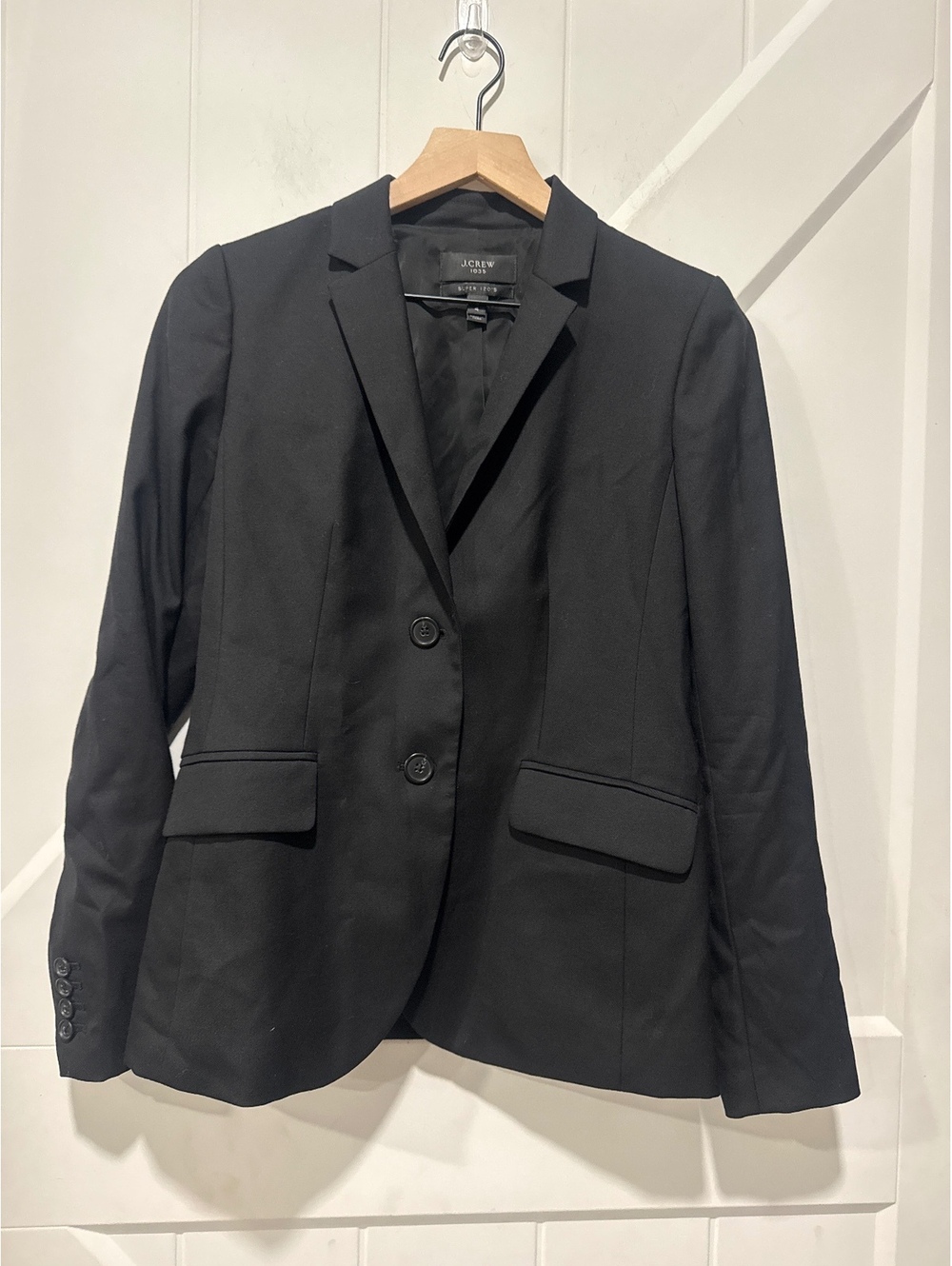J.Crew 1035 Black Wool Blazer, Super 120's, Size 4